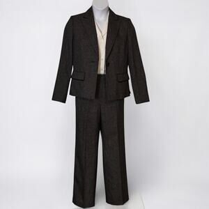 Black Pant Suit Size 10 Le Suit Textured Blazer Faux Leather Trim Y2K Power Suit